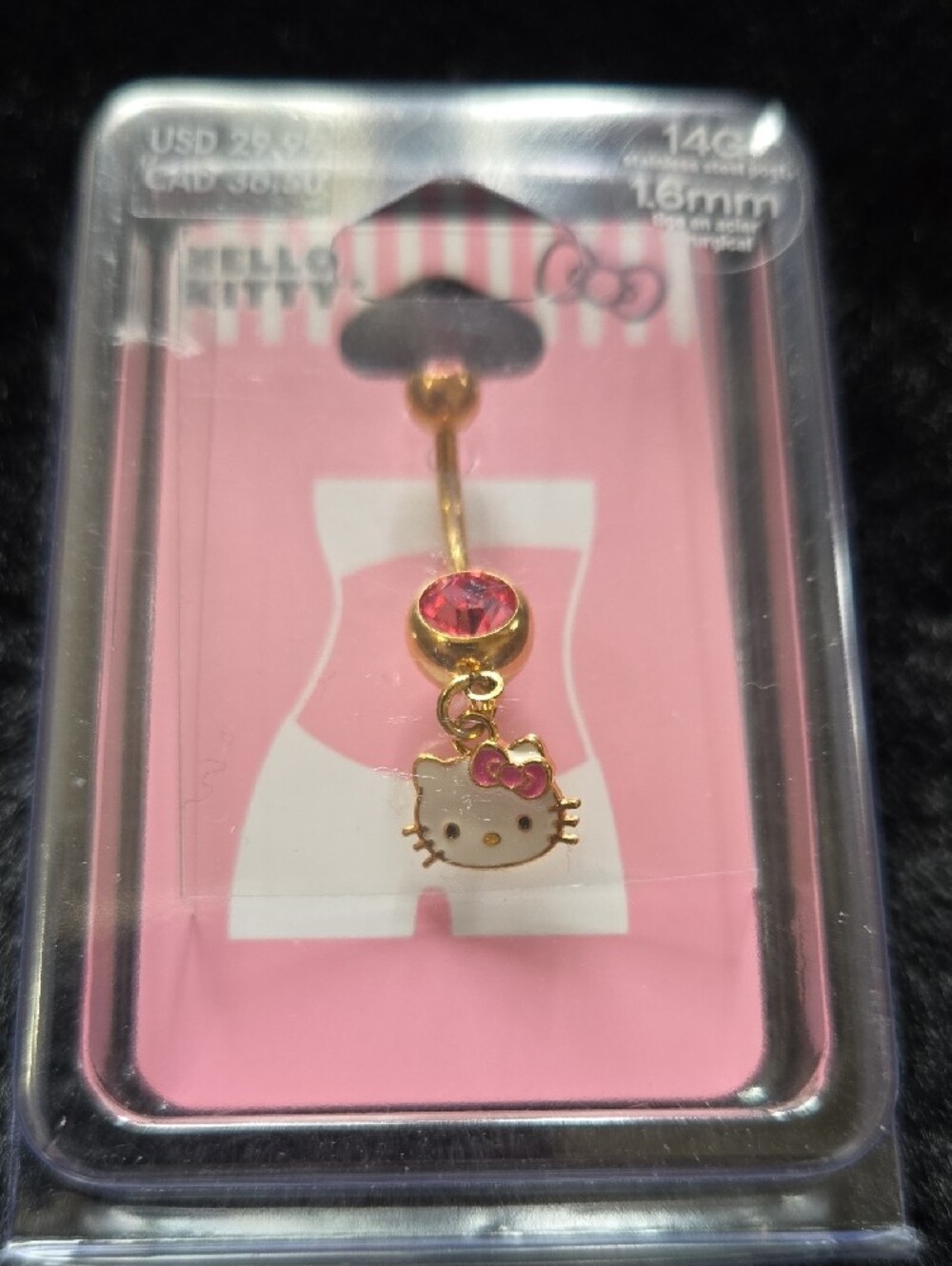 Hello Kitty Pink Gem Dangle Belly Button Ring 14G NWT - Picture 4 of 5